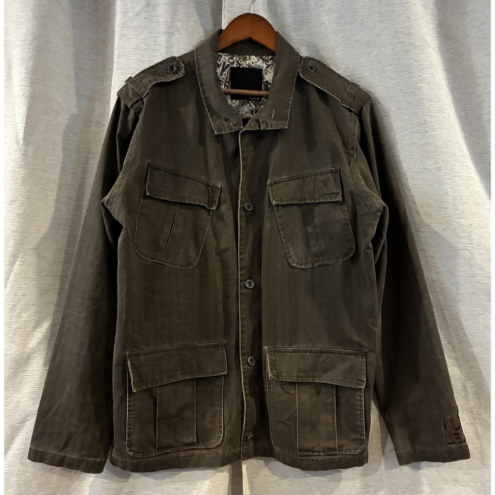 Hurley Utility Jacket Brown Skater Grunge Full Zip Mens Large Vintage Y2K
